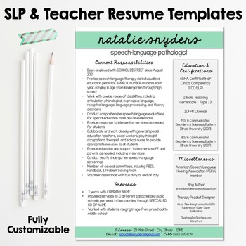 Preview of SLP & Teacher Resume and Cover Letter Templates - Fully Editable