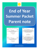 End of Year- Summer Packet parent note