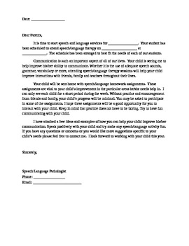 Preview of SLP to Parent Letter about Homework Program