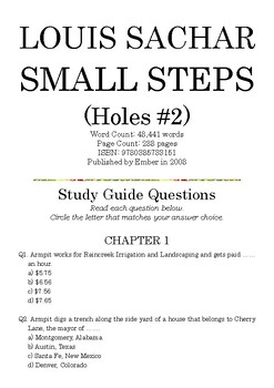 Preview of SMALL STEPS (Holes #2) by Louis Sachar; Multiple-Choice Study Guide