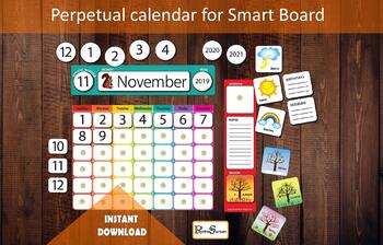Preview of SMART BOARD Perpetual CALENDAR - Month number, Months, Year, Weather, Notes...