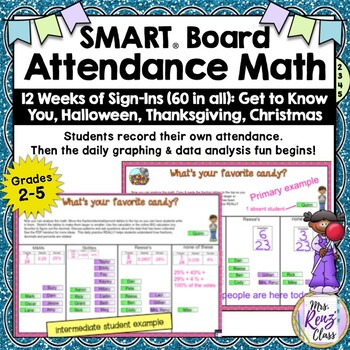 Preview of 12 Weeks Attendance Sign Ins - SMART Board 60 days of Attendance Math