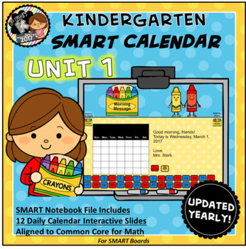Preview of Interactive SMART Calendar - Kindergarten UNIT 1 (for SMART Boards)