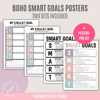 Preview of SMART Goal Setting Posters and Worksheets | Boho Classroom Decor