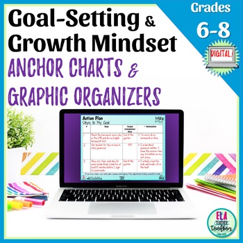 Preview of SMART Goal-Setting and Growth Mindset Graphic Organizers & Slide Show | Digital