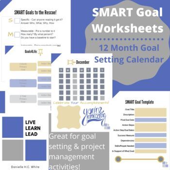 Preview of SMART Goal Worksheets and 12 Month Goal Setting Calendar