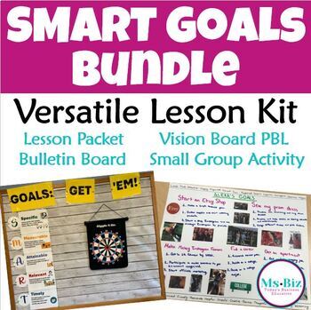 Preview of SMART Goals Lesson Kit & Activity, Vision Board PBL & Bulletin Board BUNDLE