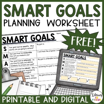 Preview of SMART Goals Student Planning Template | Worksheet | Graphic Organizer | Free