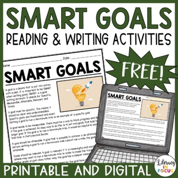 Preview of SMART Goals Template and Activities | Text | Reading & Writing | FREE