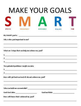 SMART Goals Worksheet by Megan Jennings | TPT