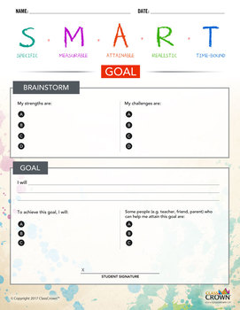 Preview of SMART Goals Worksheet, Smart Goal Template, Setting Goals, SMART Goals