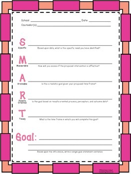 Preview of SMART Goals Worksheet for School Counselors - MULTIPLE COLORS