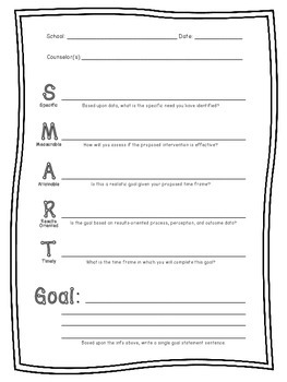 smart goals worksheet school counselors subject counseling worksheets