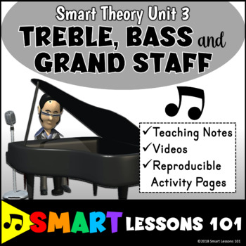 Preview of Music Theory: TREBLE BASS AND GRAND STAFF Unit 3 Videos and Music Worksheets