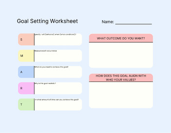 Preview of SMART goal worksheet