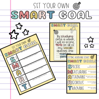 SMART goals for students (bulletin board decor & class activity)
