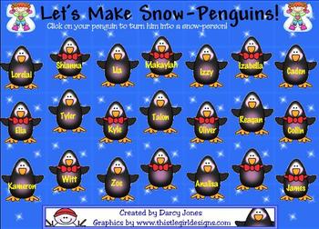 Preview of SMARTBoard Attendance - Snow Penguins
