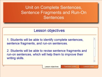 Preview of SMARTBoard Notebook Lesson Sentence Fragments and Run-ons