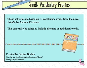 Preview of SMARTboard Frindle vocabulary