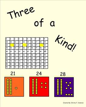 Preview of SMARTboard Lesson |Three of a Kind Acitivty using a 99 or 100 chart