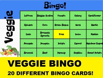 Preview of Veggie Bingo with Google or SMARTboard Vegetable Selector; Culinary, Nutrition