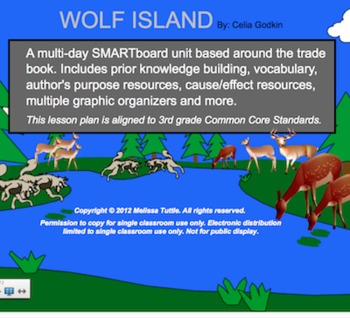 Preview of SMARTboard Wolf Island Multi-Day Unit Vocab, Main Idea, Cause/Effect
