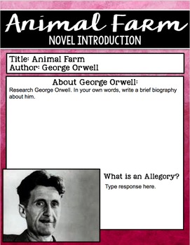 SMARTePlans Animal Farm Novel Introduction for Google Drive | TPT