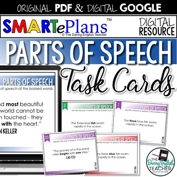 Preview of SMARTePlans Parts of Speech Task Cards (Digital Google & Traditional Bundle)