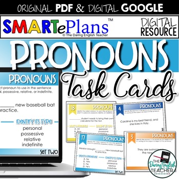 Preview of SMARTePlans Pronouns Task Cards (Digital Google & Traditional Bundle)