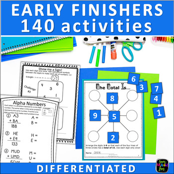 Preview of 140 Early Finishers Math Brain Teasers | Fast Finishers Gifted Activities Bundle