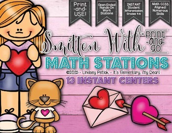 Preview of #weheart4k SMITTEN With Valentine's Day Print-and-Go Math Centers