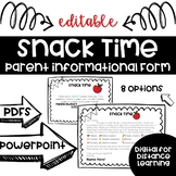 SNACK NOTE! Beginning of the year Parent note**Editable** 