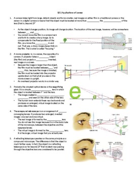 Preview of SNC2D Applications of Lenses Note (Optics)