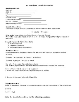 Preview of SNC2D Writing Chemical Equations and Counting Atoms