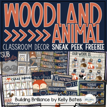 Preview of {FREEBIE} Rustic Woodland Animals Classroom Decor Set Sampler