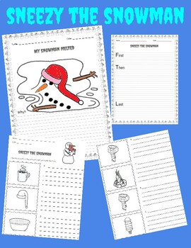 Preview of SNEEZY THE SNOWMAN - SEQUENCE OF EVENT, WRITING STARTERS AND RETELLING