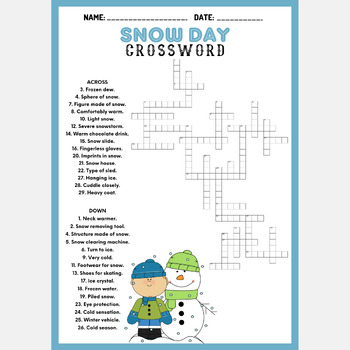 SNOW DAY crossword puzzle worksheet activity by Mind Games Studio