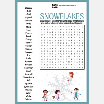 Snowflakes Word Search Puzzle Worksheet Activity By Mind Games Studio