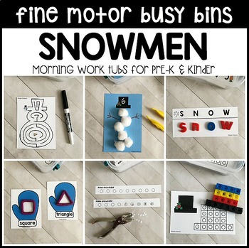 Preview of SNOWMEN Fine Motor Busy Bins (winter morning work tubs) - Preschool, Pre-K