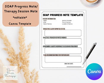 Preview of SOAP Therapy Session Progress Note *editable* Template!