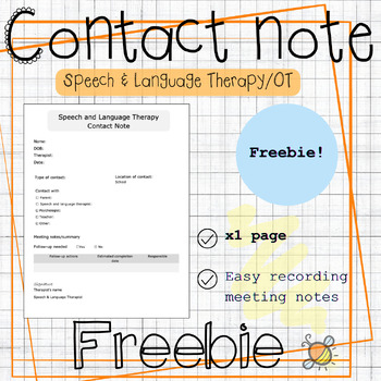 Preview of FREE SOAP contact note | Speech and language therapy | OT | Psychology