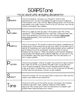 Preview of SOAPSTone Guide for Analyzing Documents