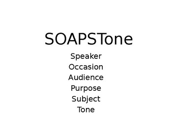 Preview of SOAPSTone (Speaker Occasion Audience Purpose Subject)Text Analysis Strategy