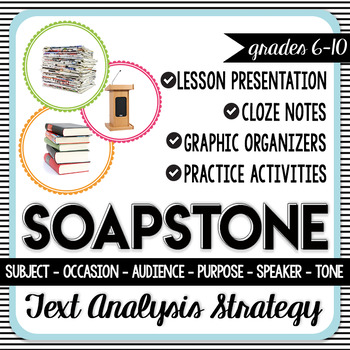 Preview of SOAPSTone Text Analysis Strategy - Lesson, Activities, and Graphic Organizers
