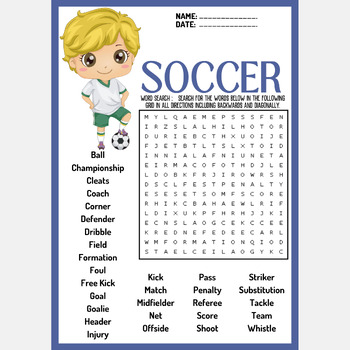 SOCCER - FOOTBALL word search puzzle worksheet activity by Mind Games ...