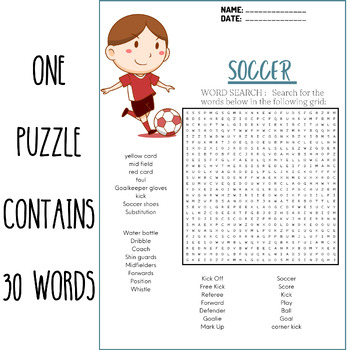 SOCCER ( FOOTBALL ) word search puzzle worksheets activities | TPT