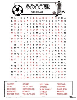 SOCCER Word Search Puzzle - Intermediate Difficulty (Various Soccer Terms)