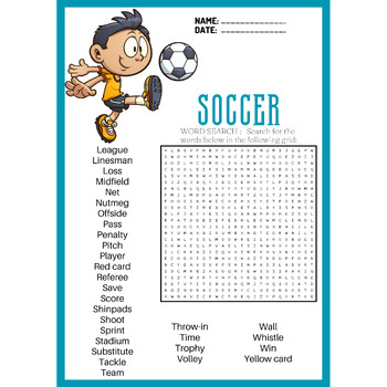 SOCCER bundle word search & word scramble puzzles worksheets activity