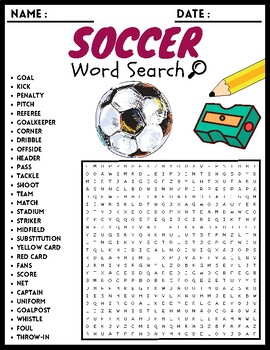 SOCCER word Search Puzzle Worksheets Activities For Kids | TPT