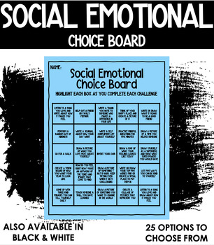 Preview of SOCIAL EMOTIONAL CHOICE BOARD | 25 OPTIONS | SEL LEARNING